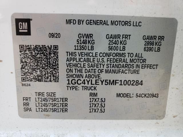 Photo 9 VIN: 1GC4YLEY5MF100284 - CHEVROLET SILVERADO 