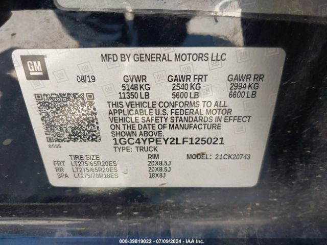 Photo 8 VIN: 1GC4YPEY2LF125021 - CHEVROLET SILVERADO 