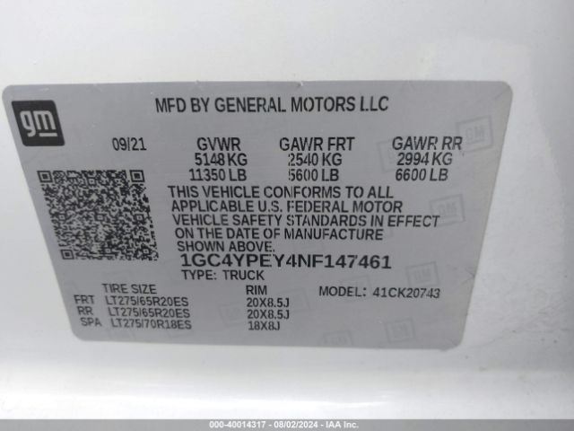 Photo 8 VIN: 1GC4YPEY4NF147461 - CHEVROLET SILVERADO HD 