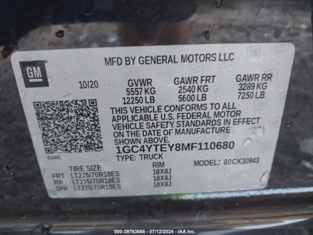 Photo 8 VIN: 1GC4YTEY8MF110680 - CHEVROLET SILVERADO 