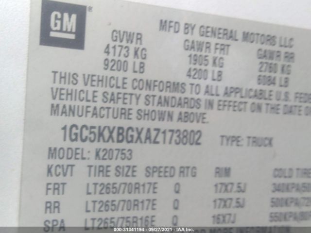 Photo 8 VIN: 1GC5KXBGXAZ173802 - CHEVROLET SILVERADO 2500HD 