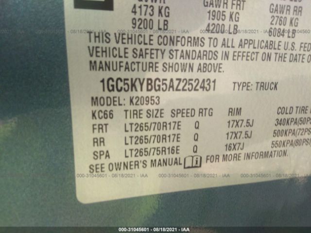 Photo 8 VIN: 1GC5KYBG5AZ252431 - CHEVROLET SILVERADO 2500HD 