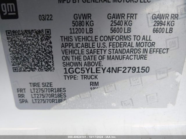 Photo 8 VIN: 1GC5YLEY4NF279150 - CHEVROLET SILVERADO HD 