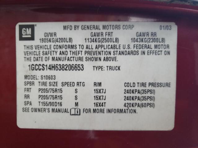 Photo 11 VIN: 1GCCS14H638206653 - CHEVROLET S TRUCK S1 