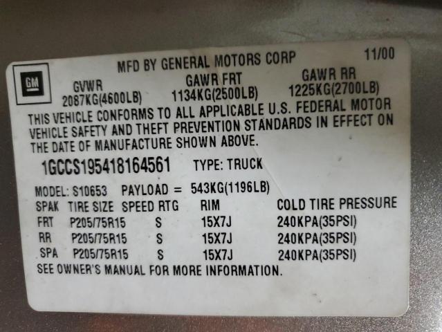 Photo 11 VIN: 1GCCS195418164561 - CHEVROLET S 10 