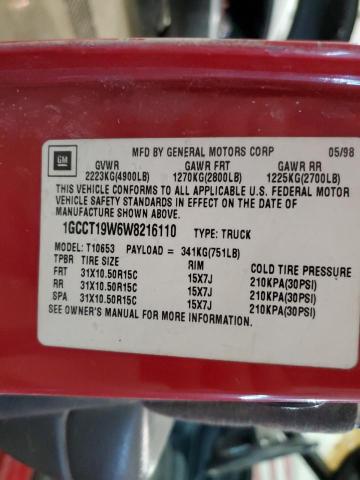 Photo 11 VIN: 1GCCT19W6W8216110 - CHEVROLET S10 