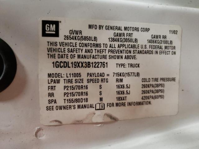 Photo 12 VIN: 1GCDL19XX3B122761 - CHEVROLET ASTRO 