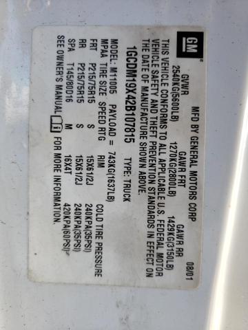 Photo 12 VIN: 1GCDM19X42B107815 - CHEVROLET ALL MODELS 