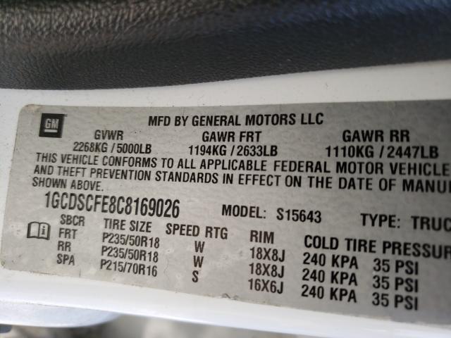 Photo 9 VIN: 1GCDSCFE8C8169026 - CHEVROLET COLORADO L 