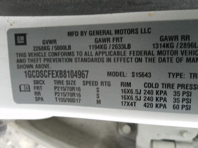 Photo 9 VIN: 1GCDSCFEXB8104967 - CHEVROLET COLORADO L 