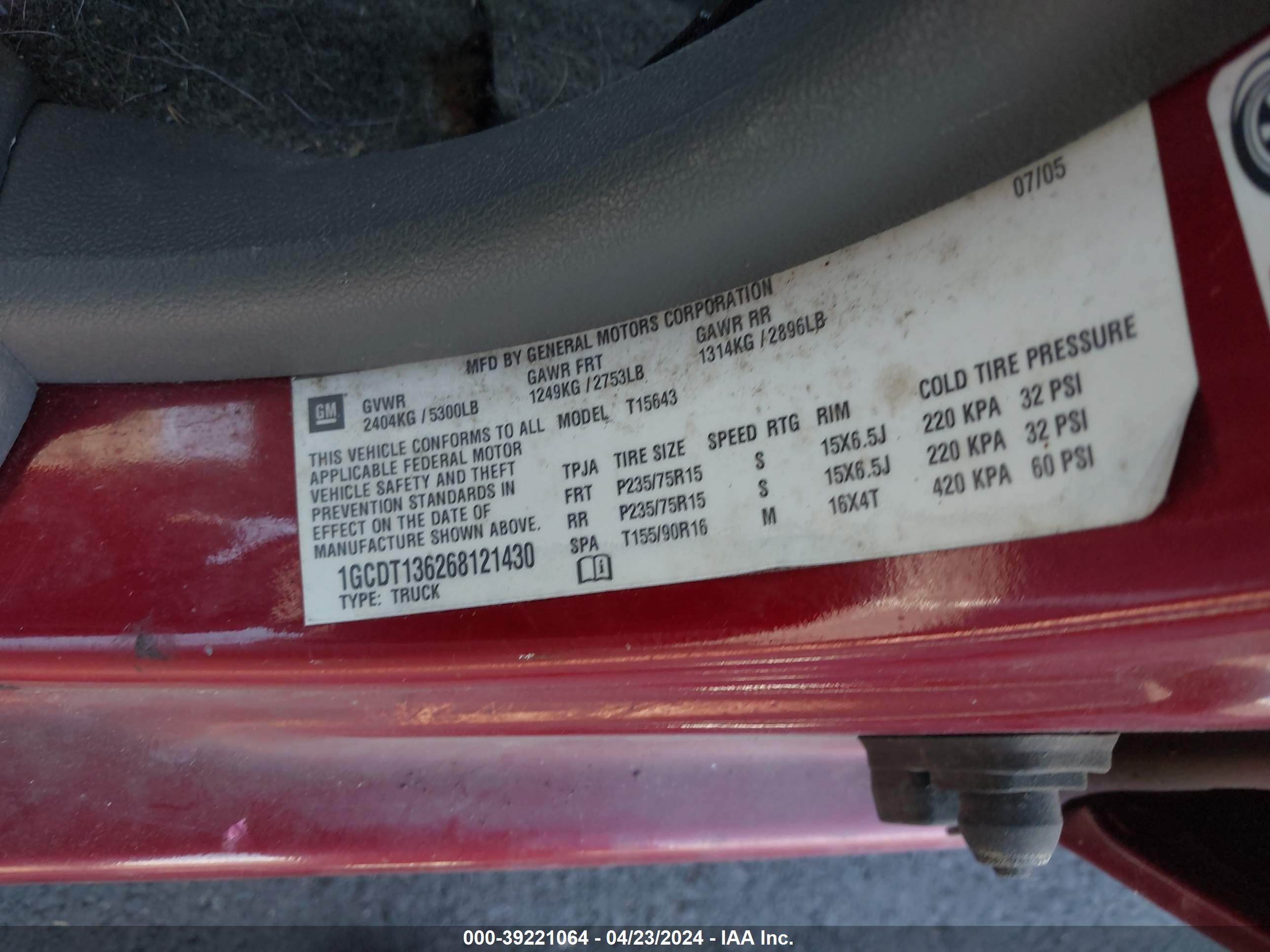 Photo 8 VIN: 1GCDT136268121430 - CHEVROLET COLORADO 