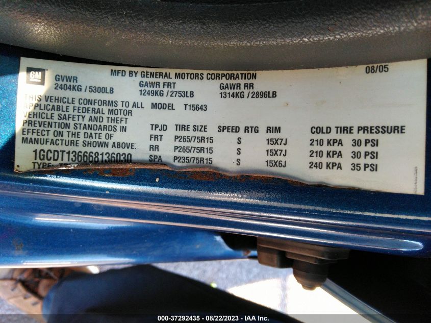 Photo 8 VIN: 1GCDT136668136030 - CHEVROLET COLORADO 