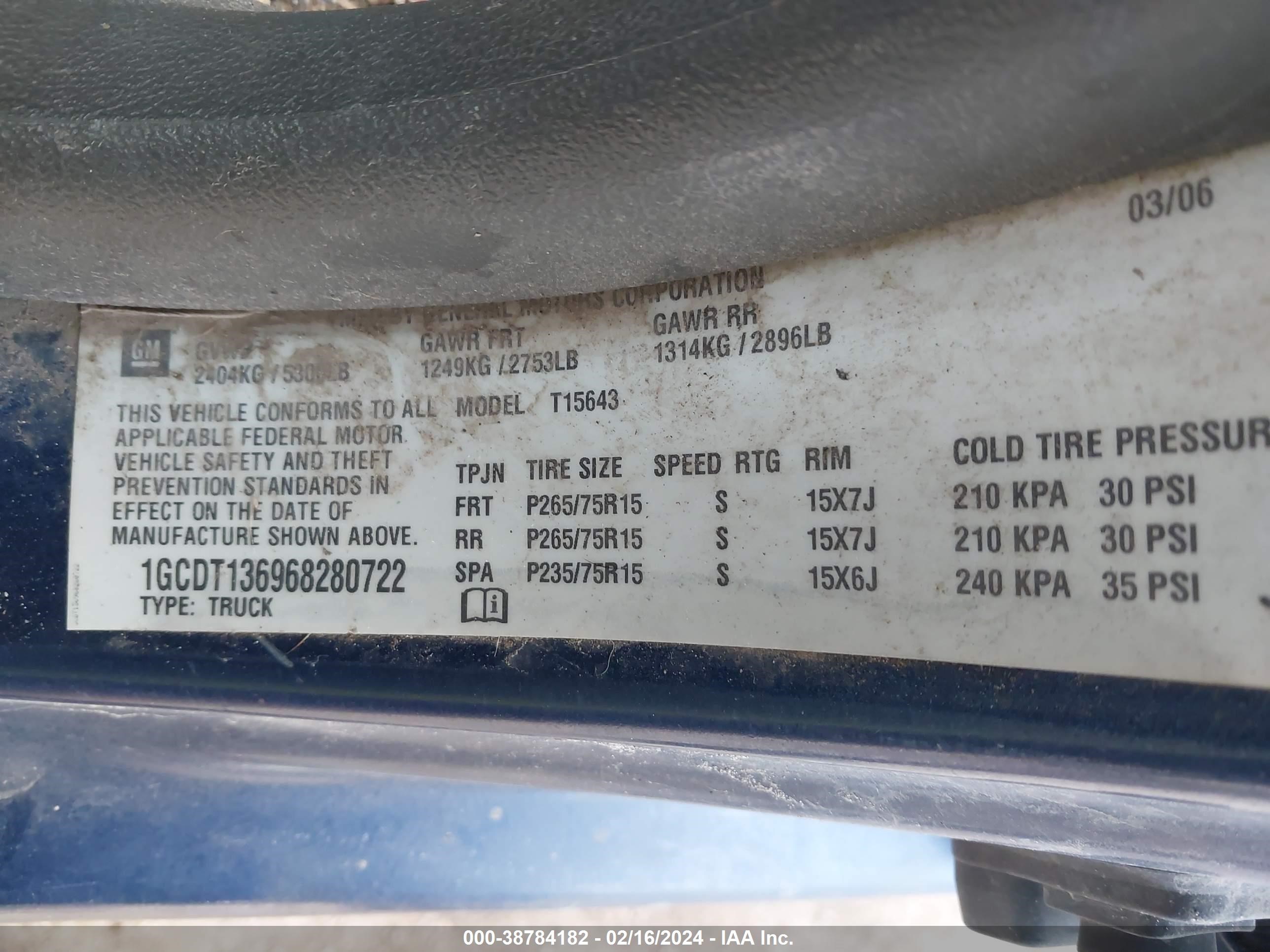 Photo 8 VIN: 1GCDT136968280722 - CHEVROLET COLORADO 