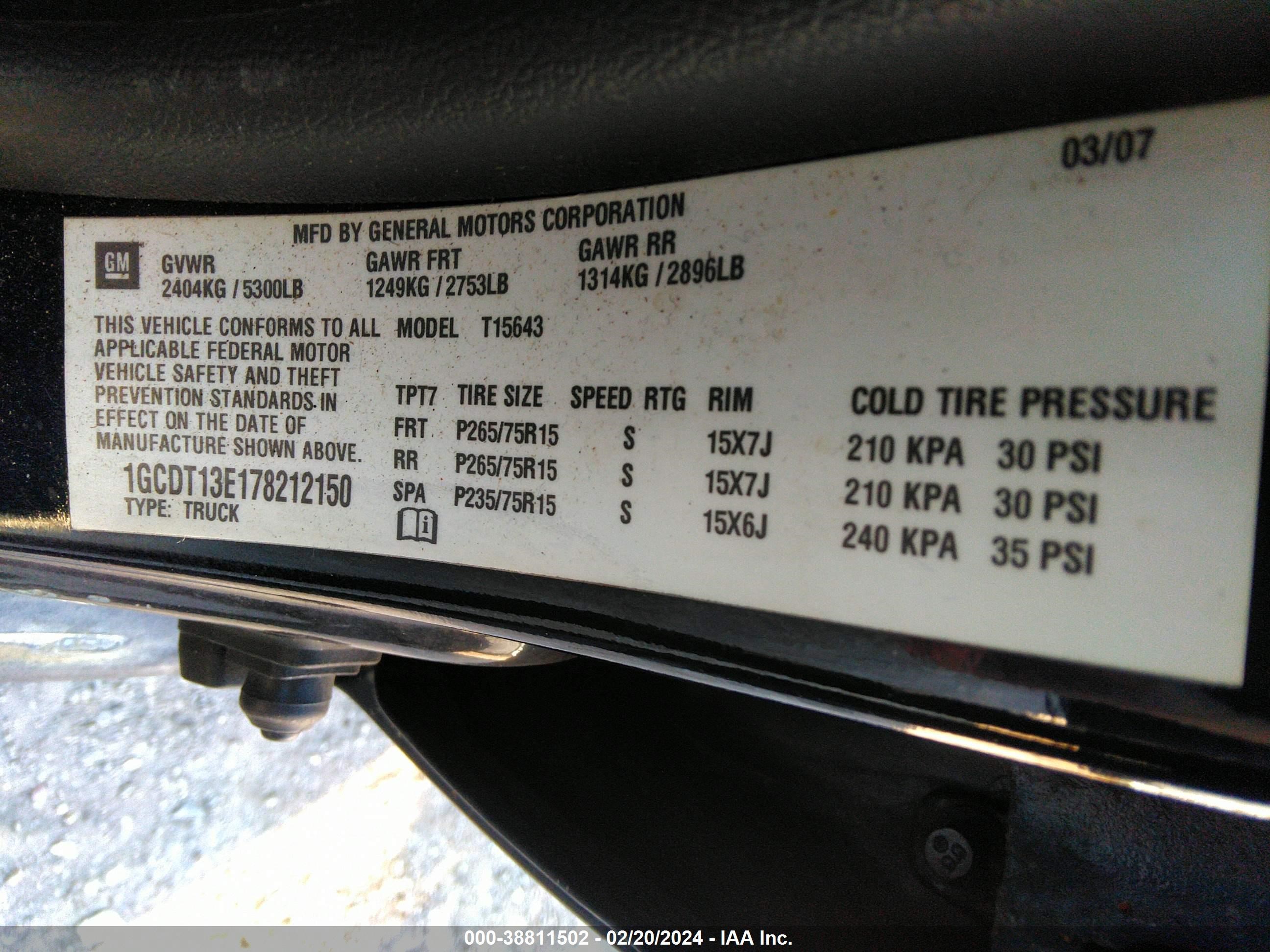 Photo 8 VIN: 1GCDT13E178212150 - CHEVROLET COLORADO 