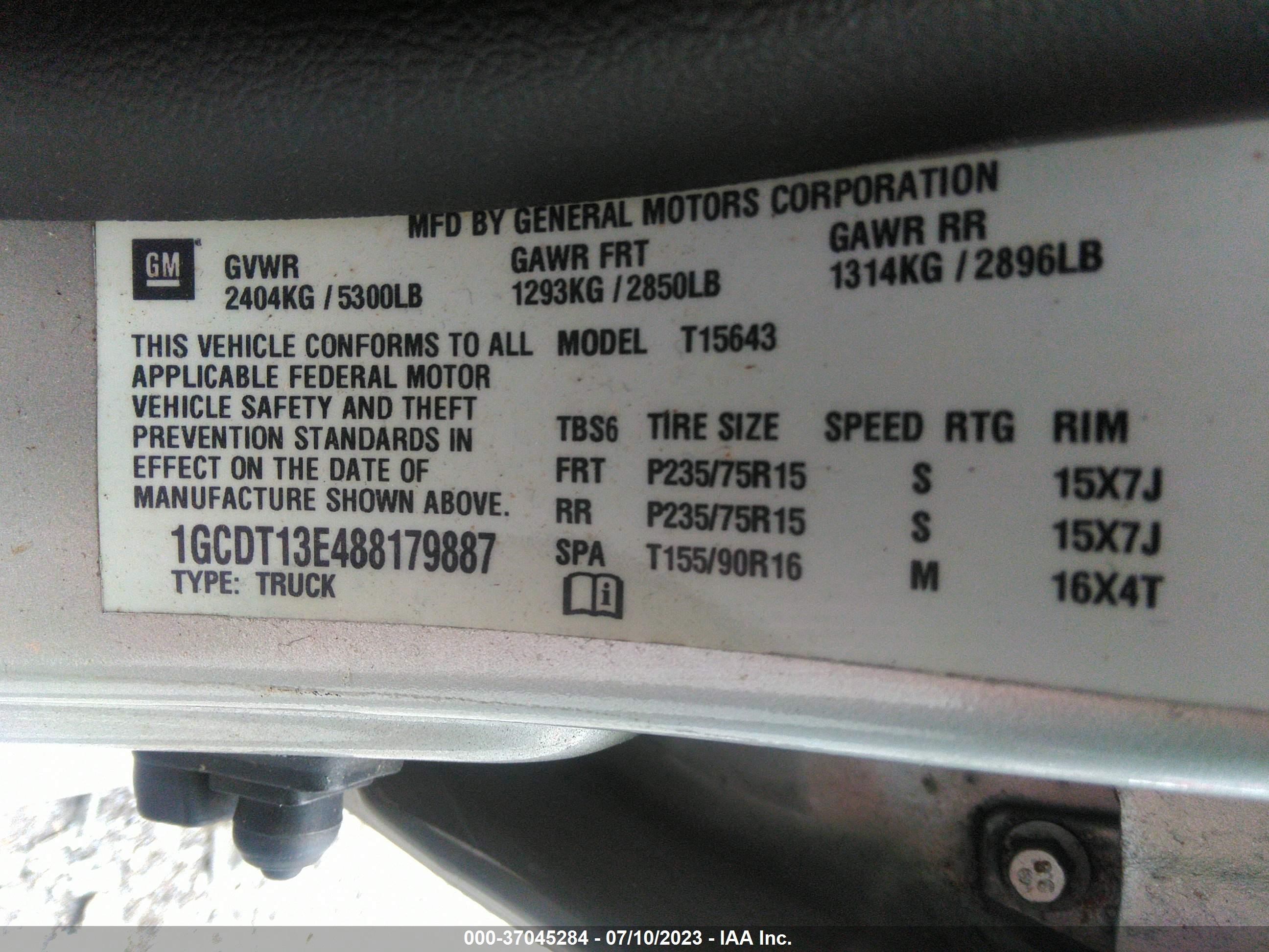 Photo 8 VIN: 1GCDT13E488179887 - CHEVROLET COLORADO 