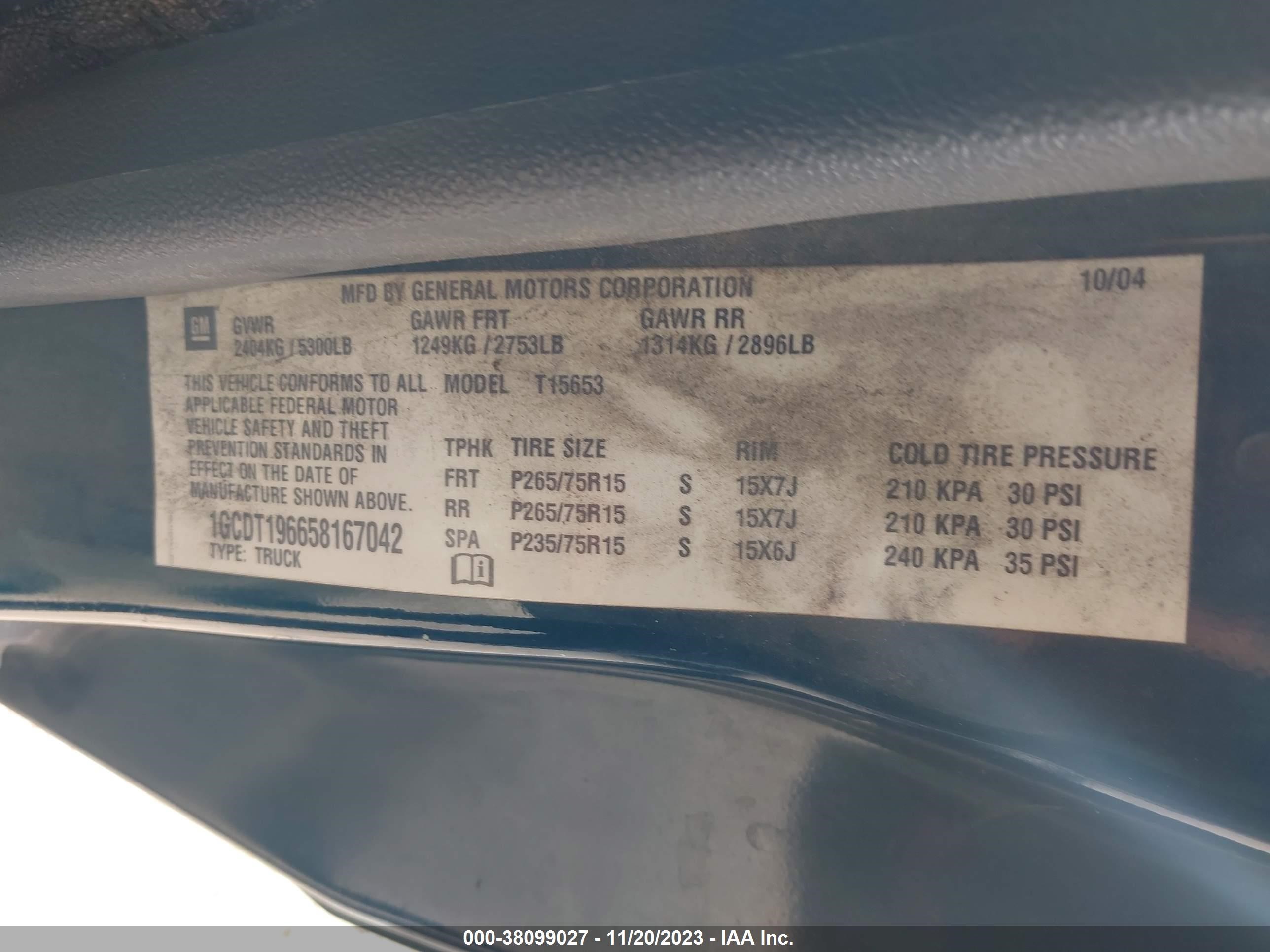 Photo 8 VIN: 1GCDT196658167042 - CHEVROLET COLORADO 