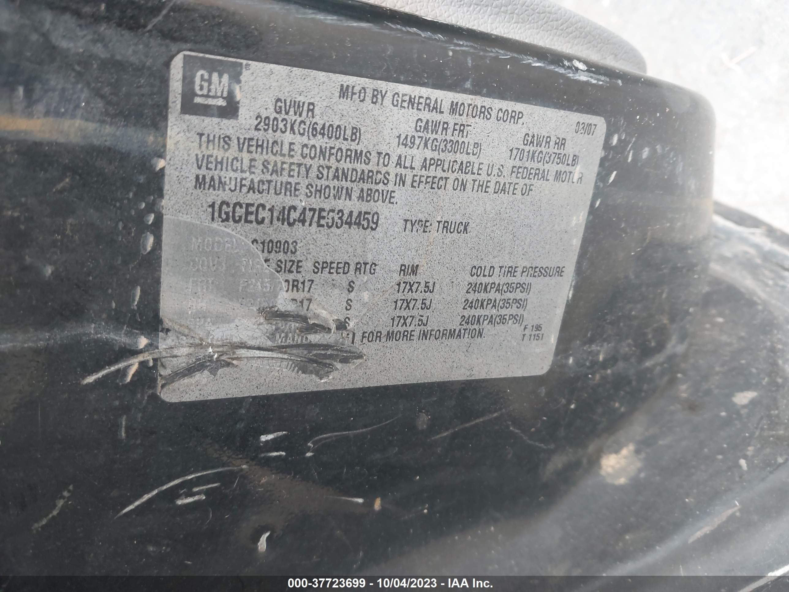 Photo 8 VIN: 1GCEC14C47E534459 - CHEVROLET SILVERADO 