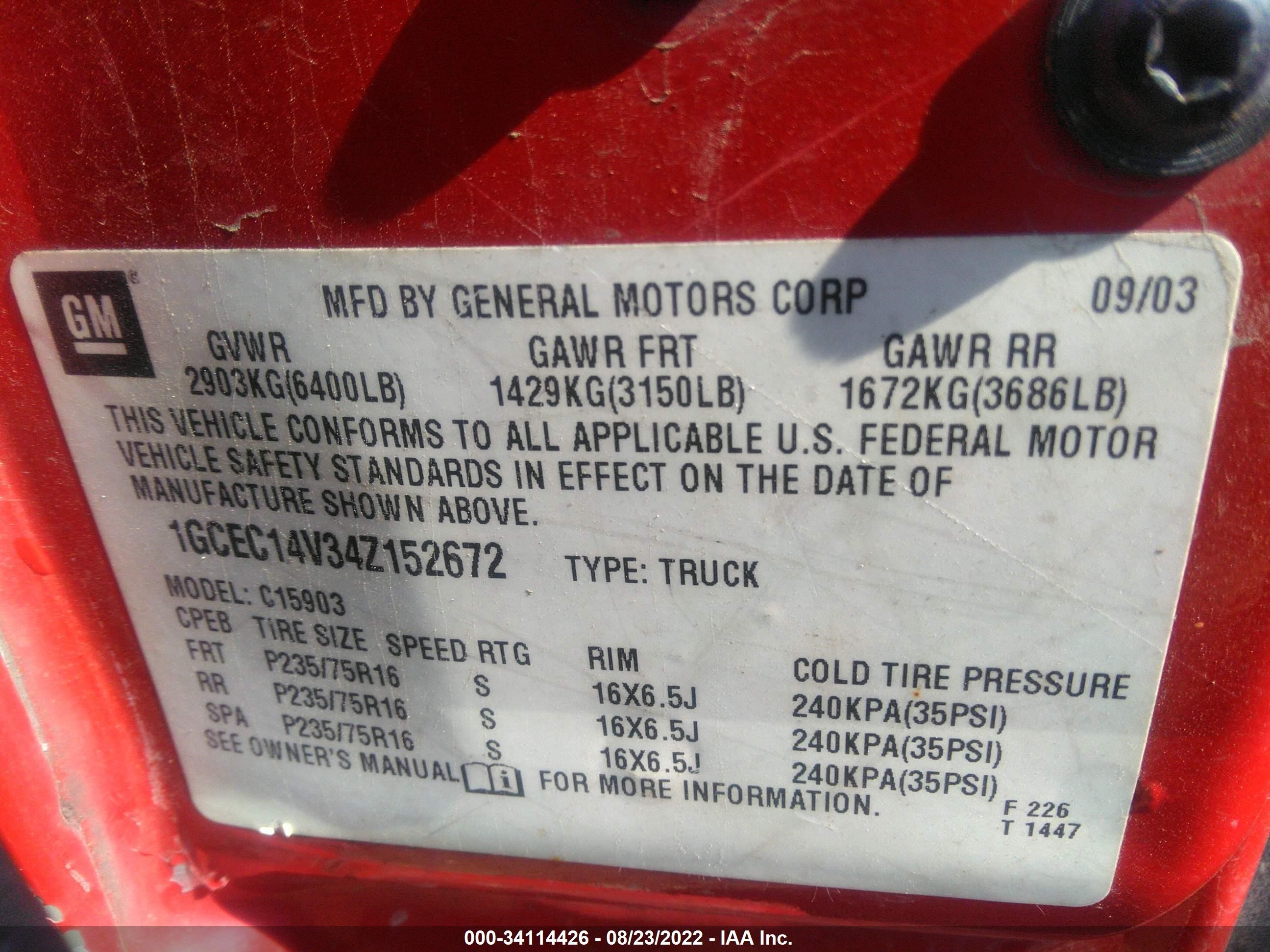 Photo 8 VIN: 1GCEC14V34Z152672 - CHEVROLET SILVERADO 