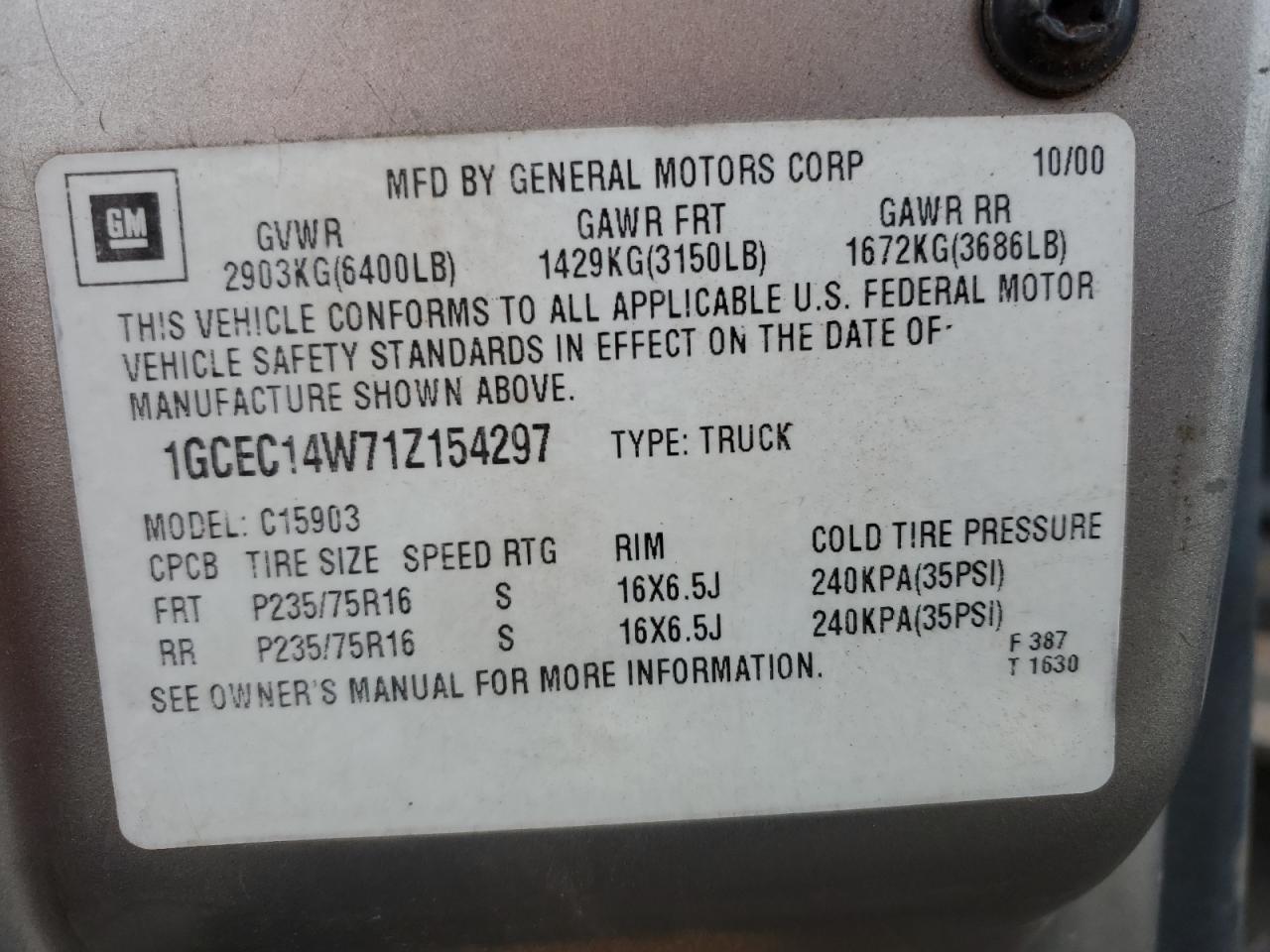 Photo 12 VIN: 1GCEC14W71Z154297 - CHEVROLET SILVERADO 