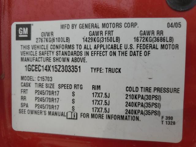 Photo 11 VIN: 1GCEC14X15Z303351 - CHEVROLET SILVERADO 