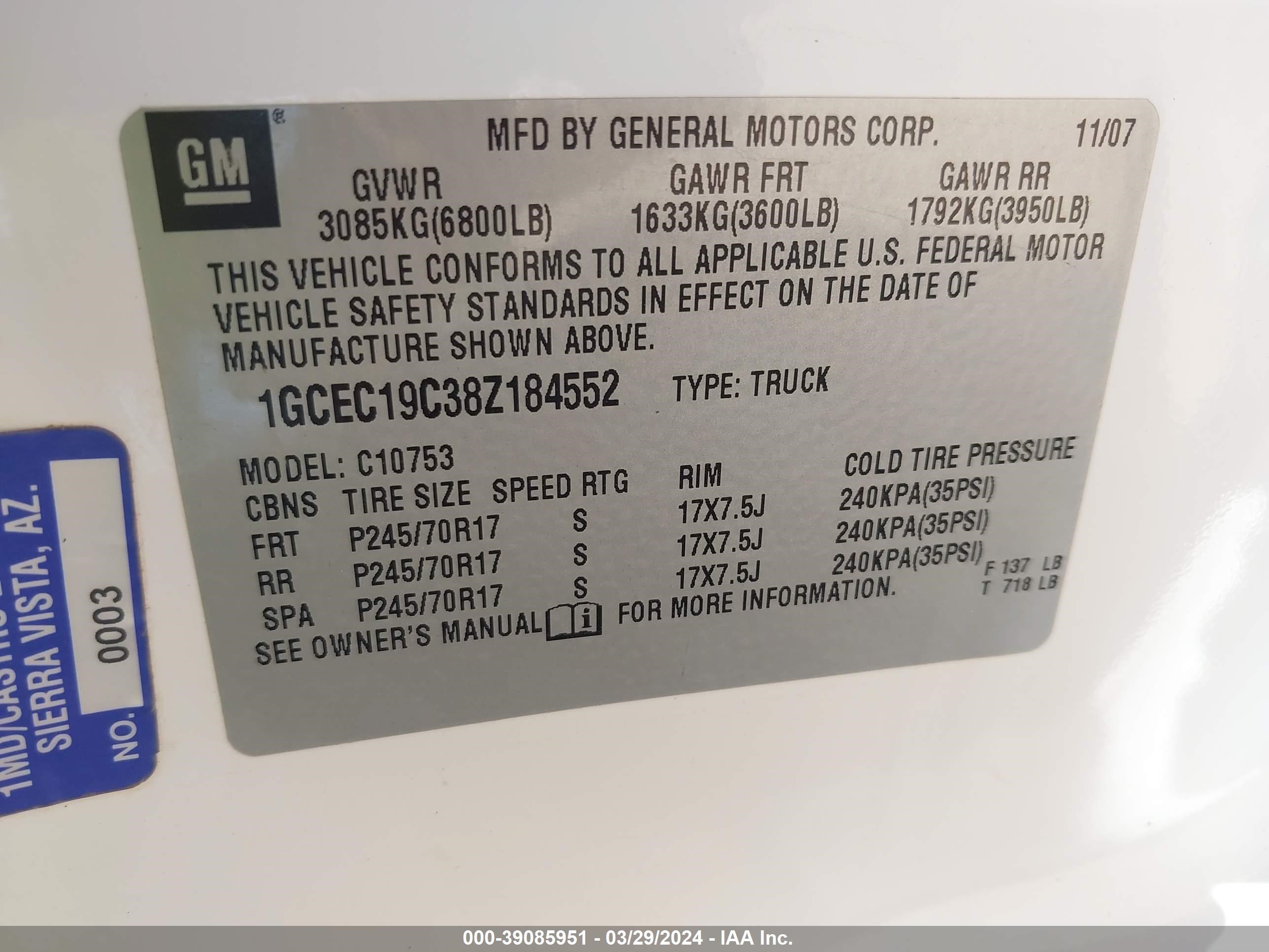 Photo 8 VIN: 1GCEC19C38Z184552 - CHEVROLET SILVERADO 