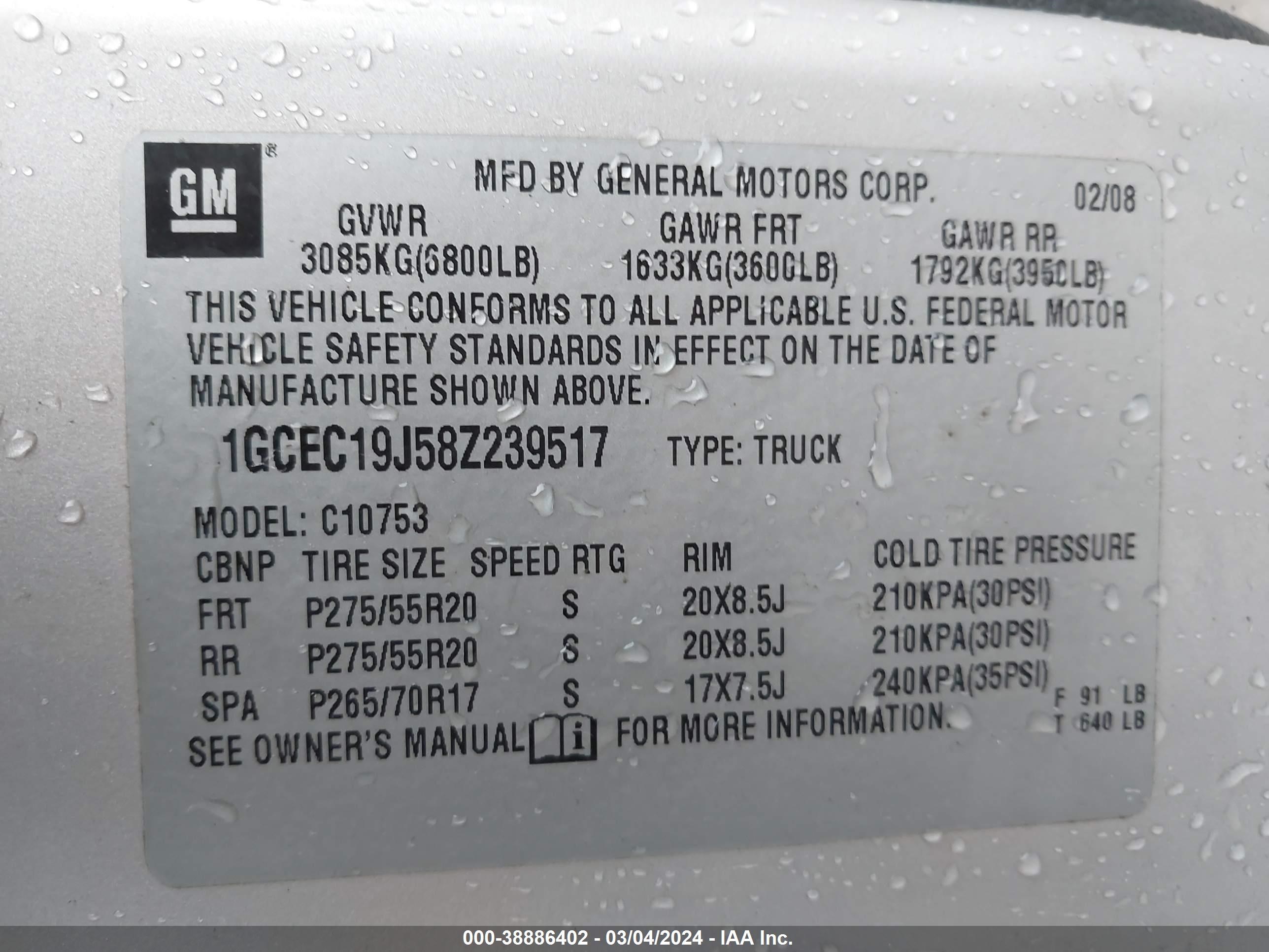 Photo 8 VIN: 1GCEC19J58Z239517 - CHEVROLET SILVERADO 