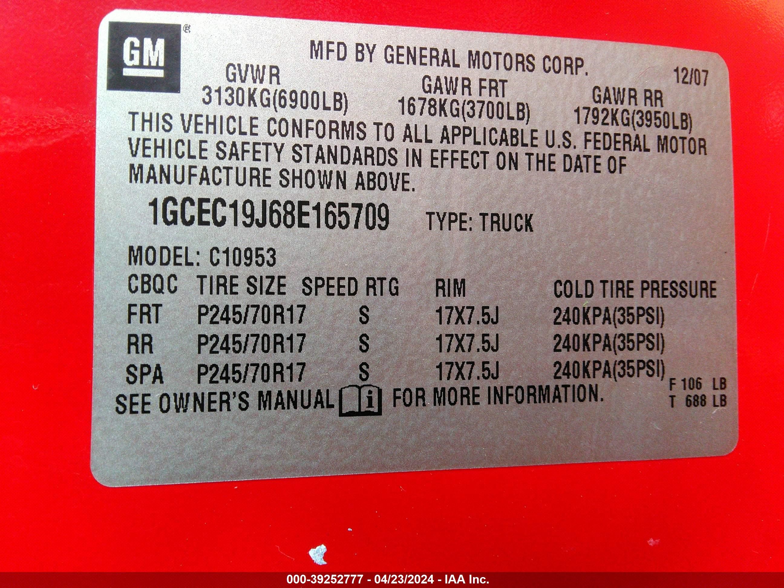 Photo 8 VIN: 1GCEC19J68E165709 - CHEVROLET SILVERADO 