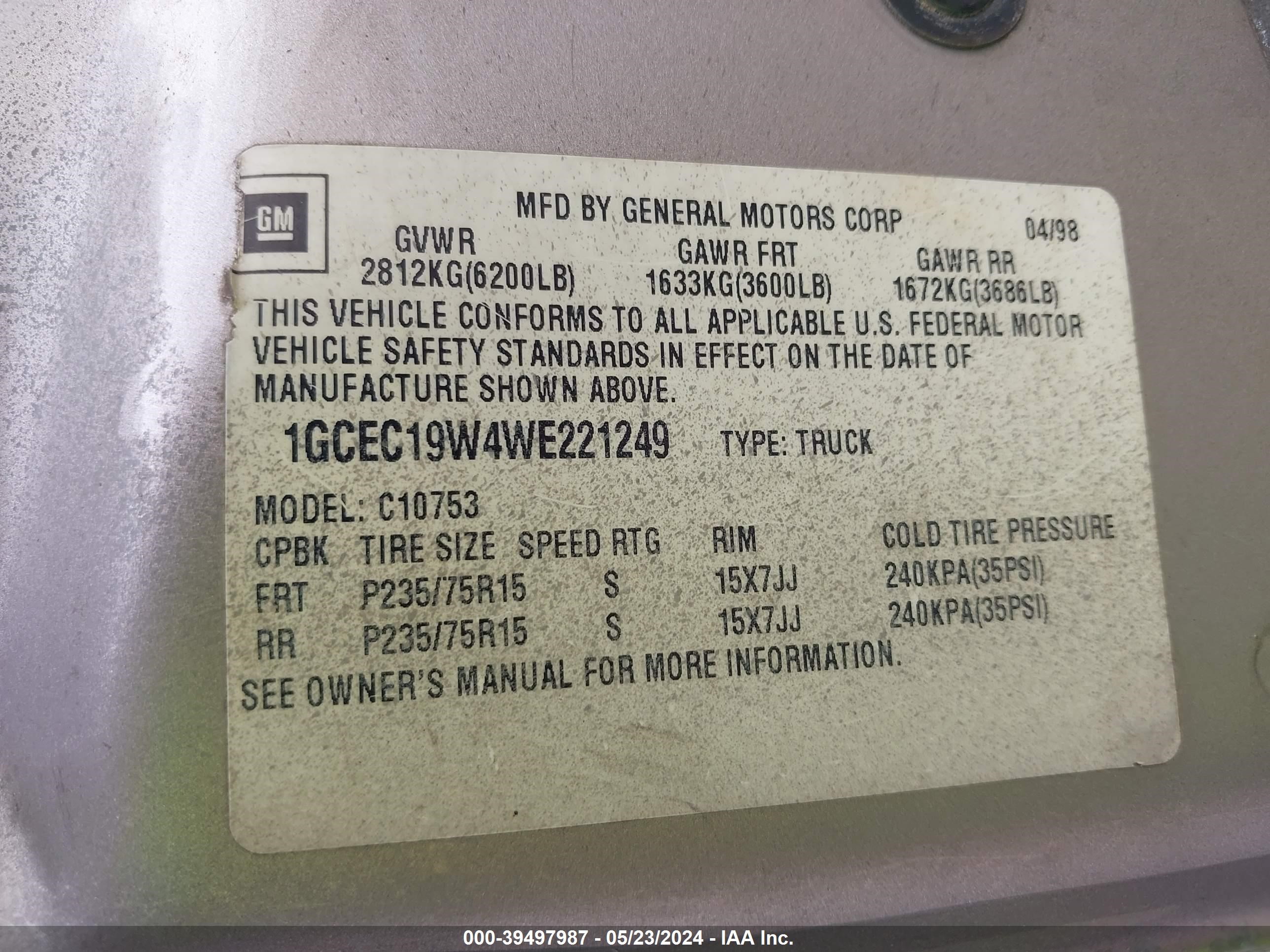 Photo 8 VIN: 1GCEC19W4WE221249 - CHEVROLET NULL 