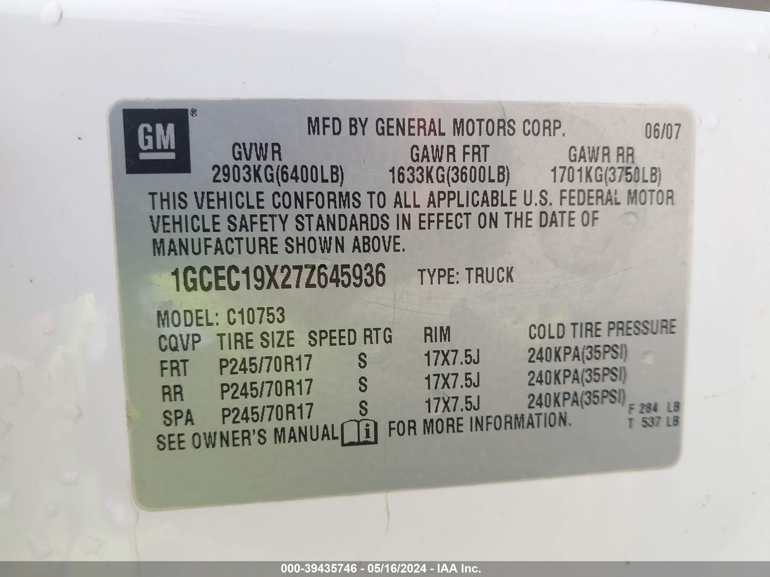 Photo 8 VIN: 1GCEC19X27Z645936 - CHEVROLET SILVERADO 