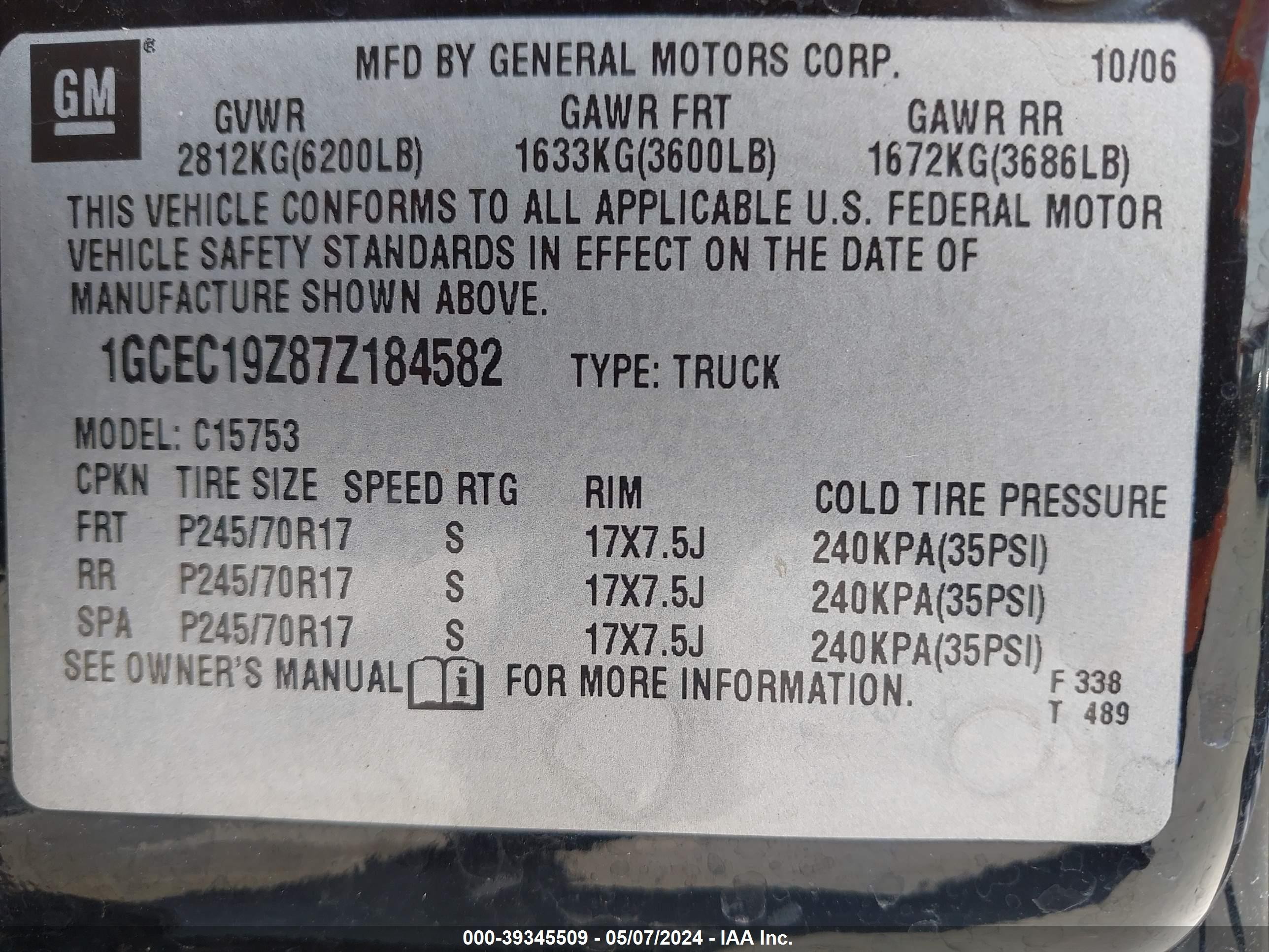 Photo 8 VIN: 1GCEC19Z87Z184582 - CHEVROLET SILVERADO 