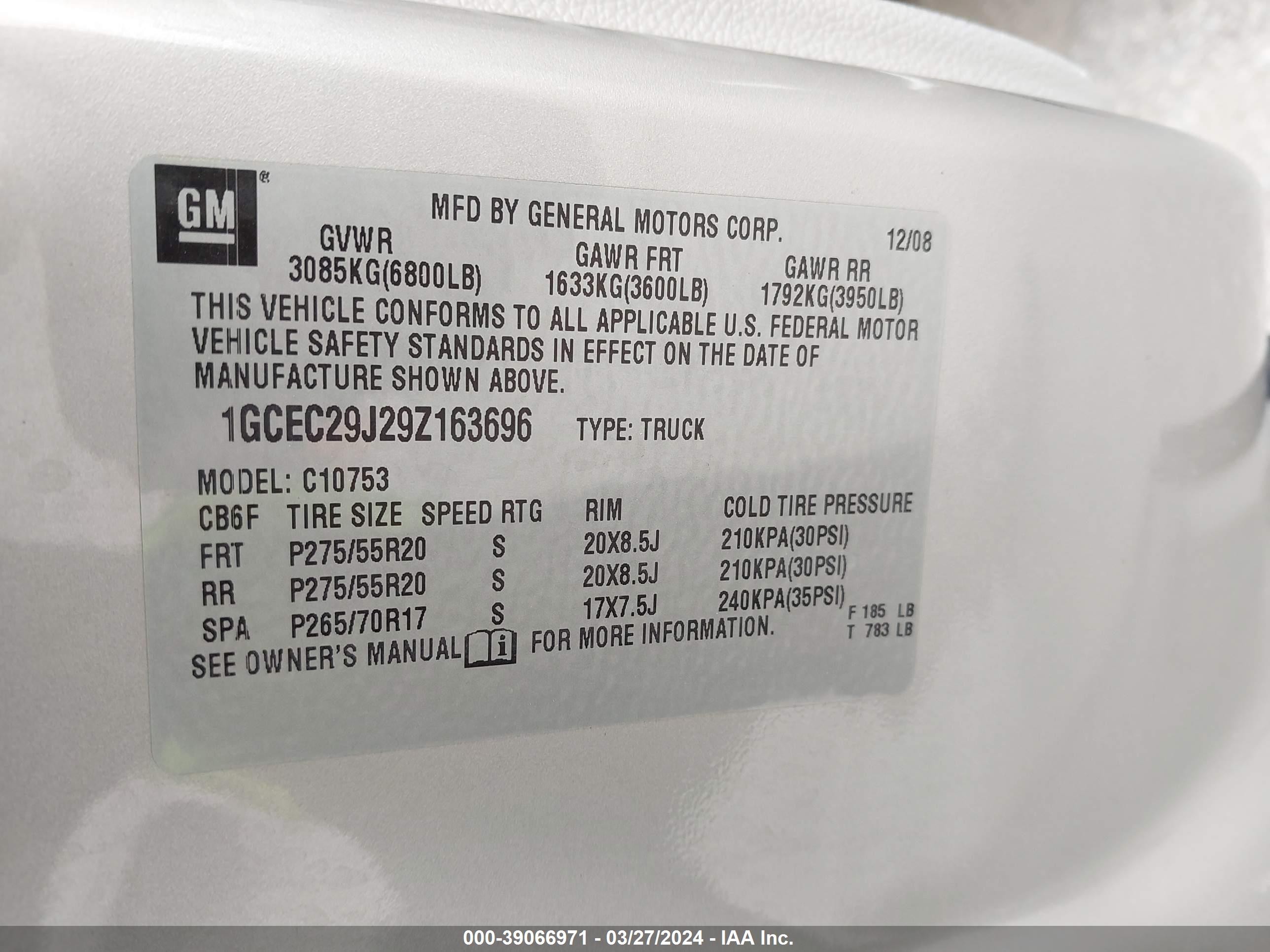 Photo 8 VIN: 1GCEC29J29Z163696 - CHEVROLET SILVERADO 