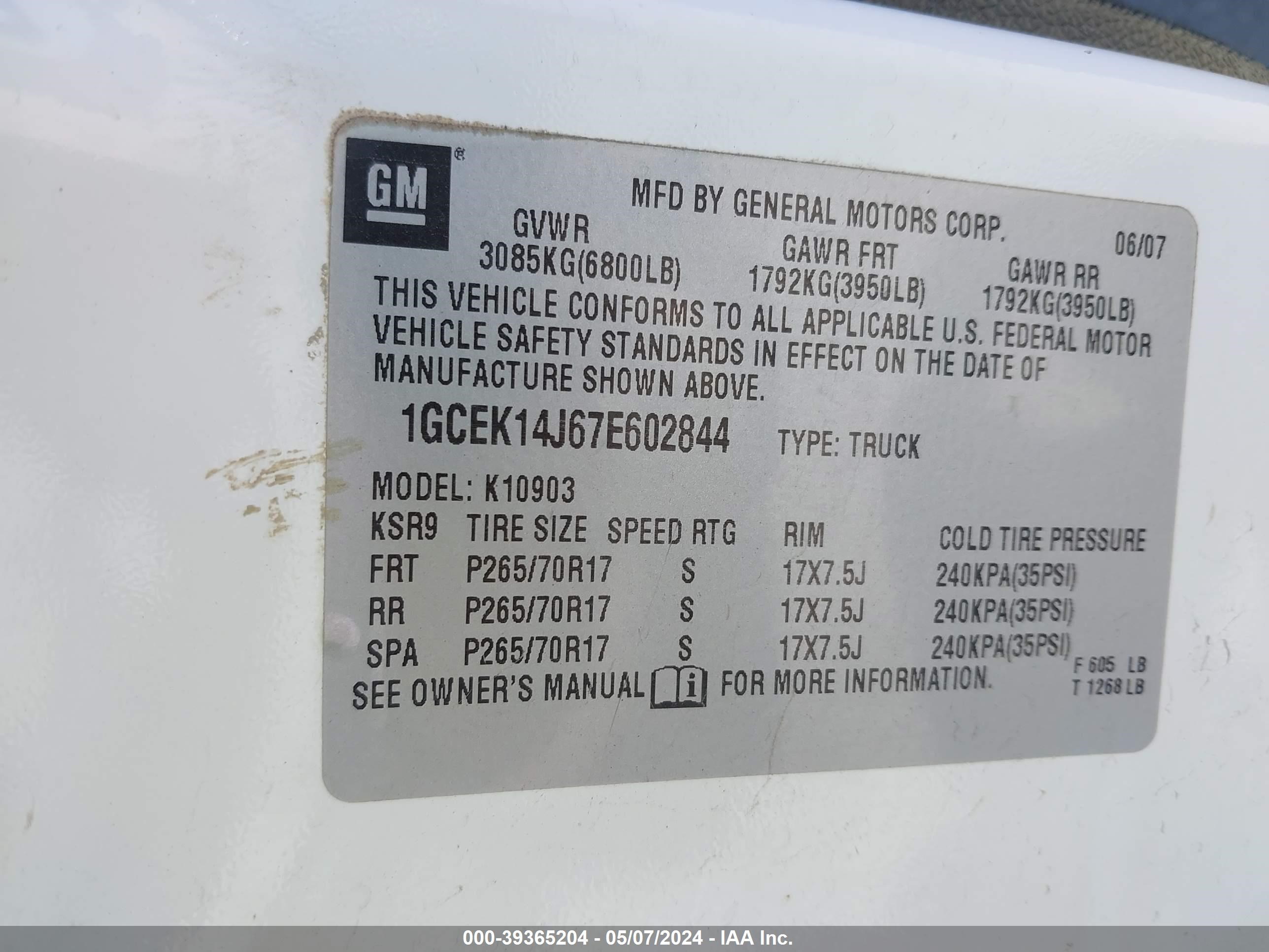 Photo 8 VIN: 1GCEK14J67E602844 - CHEVROLET SILVERADO 