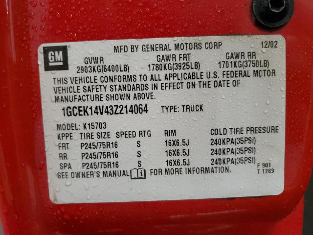 Photo 12 VIN: 1GCEK14V43Z214064 - CHEVROLET SILVERADO 