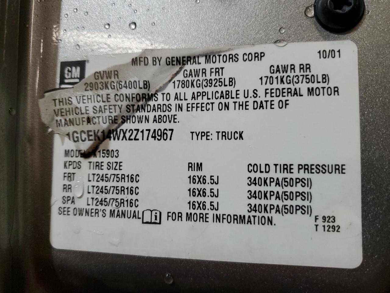 Photo 11 VIN: 1GCEK14WX2Z174967 - CHEVROLET SILVERADO 