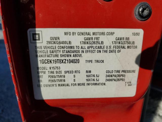 Photo 11 VIN: 1GCEK19T8XZ104020 - CHEVROLET ALL MODELS 