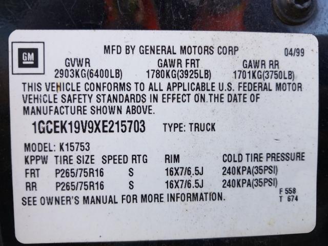 Photo 9 VIN: 1GCEK19V9XE215703 - CHEVROLET SILVERADO 