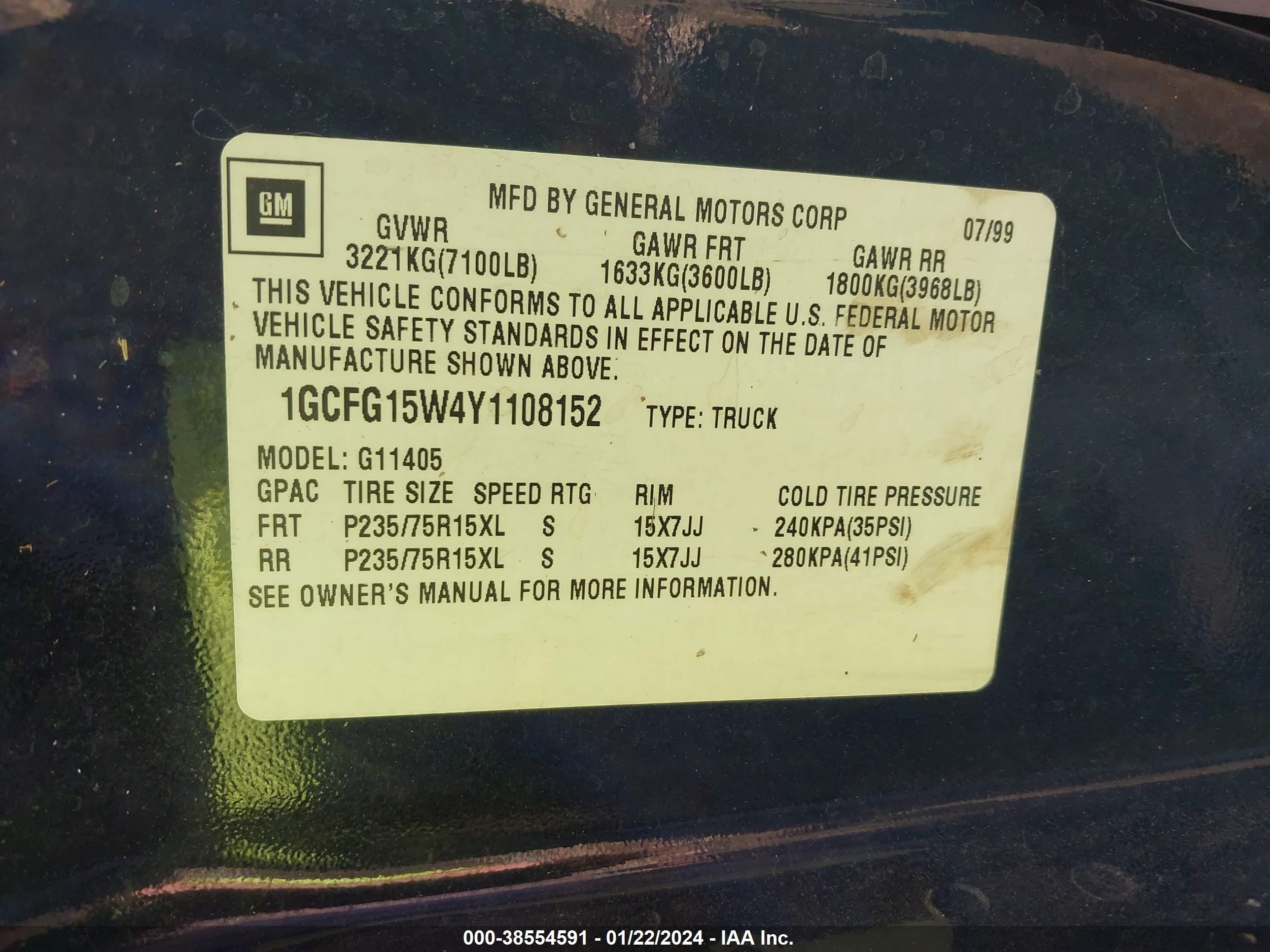 Photo 8 VIN: 1GCFG15W4Y1108152 - CHEVROLET EXPRESS 