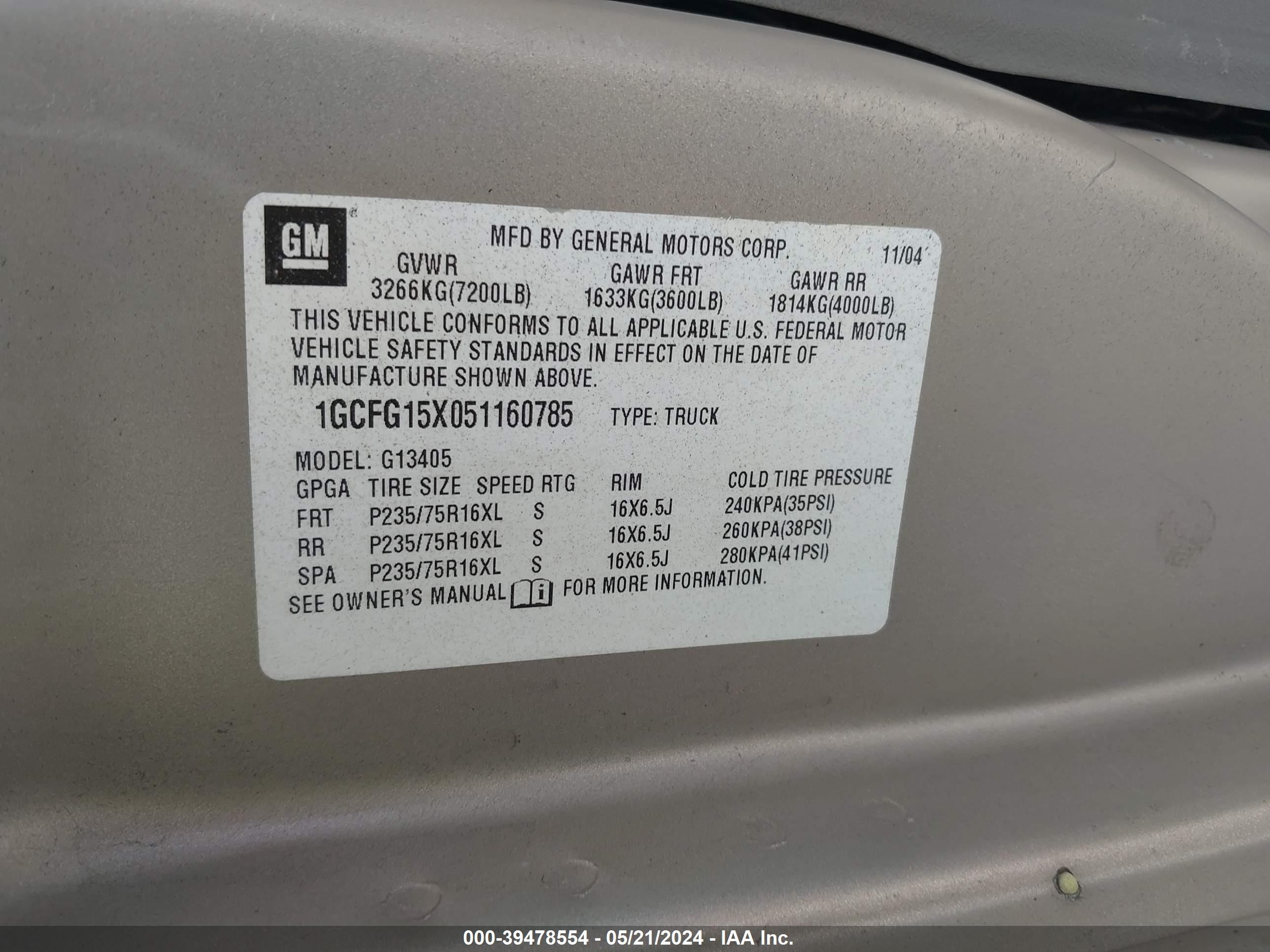 Photo 8 VIN: 1GCFG15X051160785 - CHEVROLET EXPRESS 