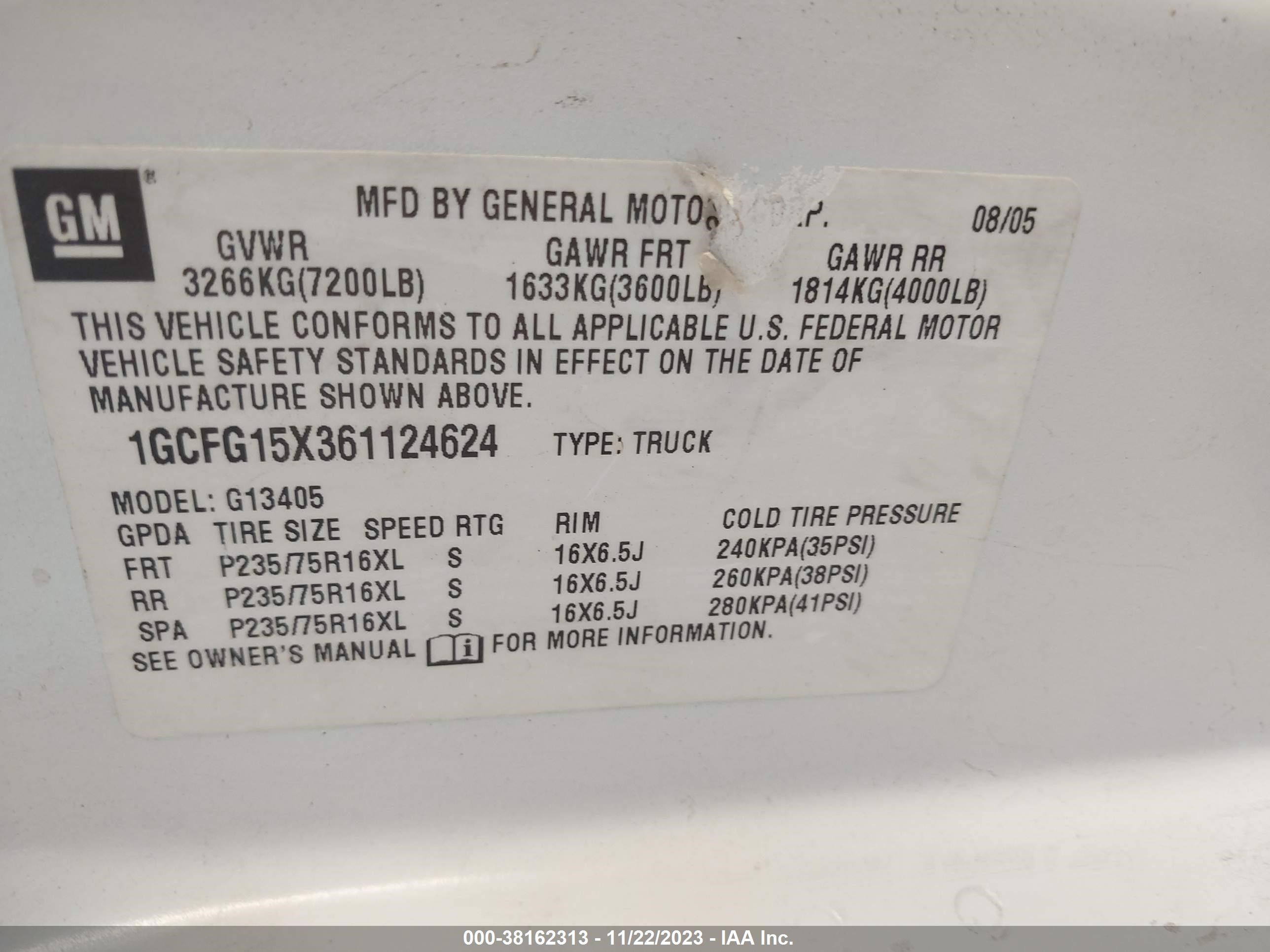 Photo 8 VIN: 1GCFG15X361124624 - CHEVROLET EXPRESS 