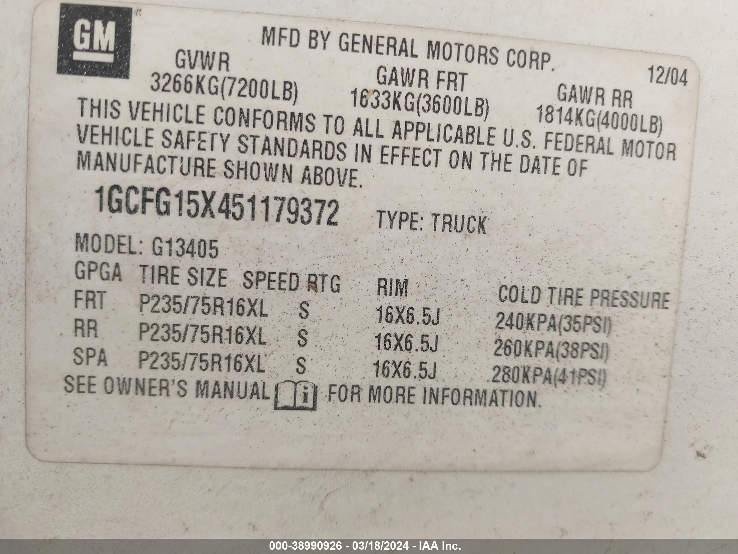 Photo 8 VIN: 1GCFG15X451179372 - CHEVROLET EXPRESS 