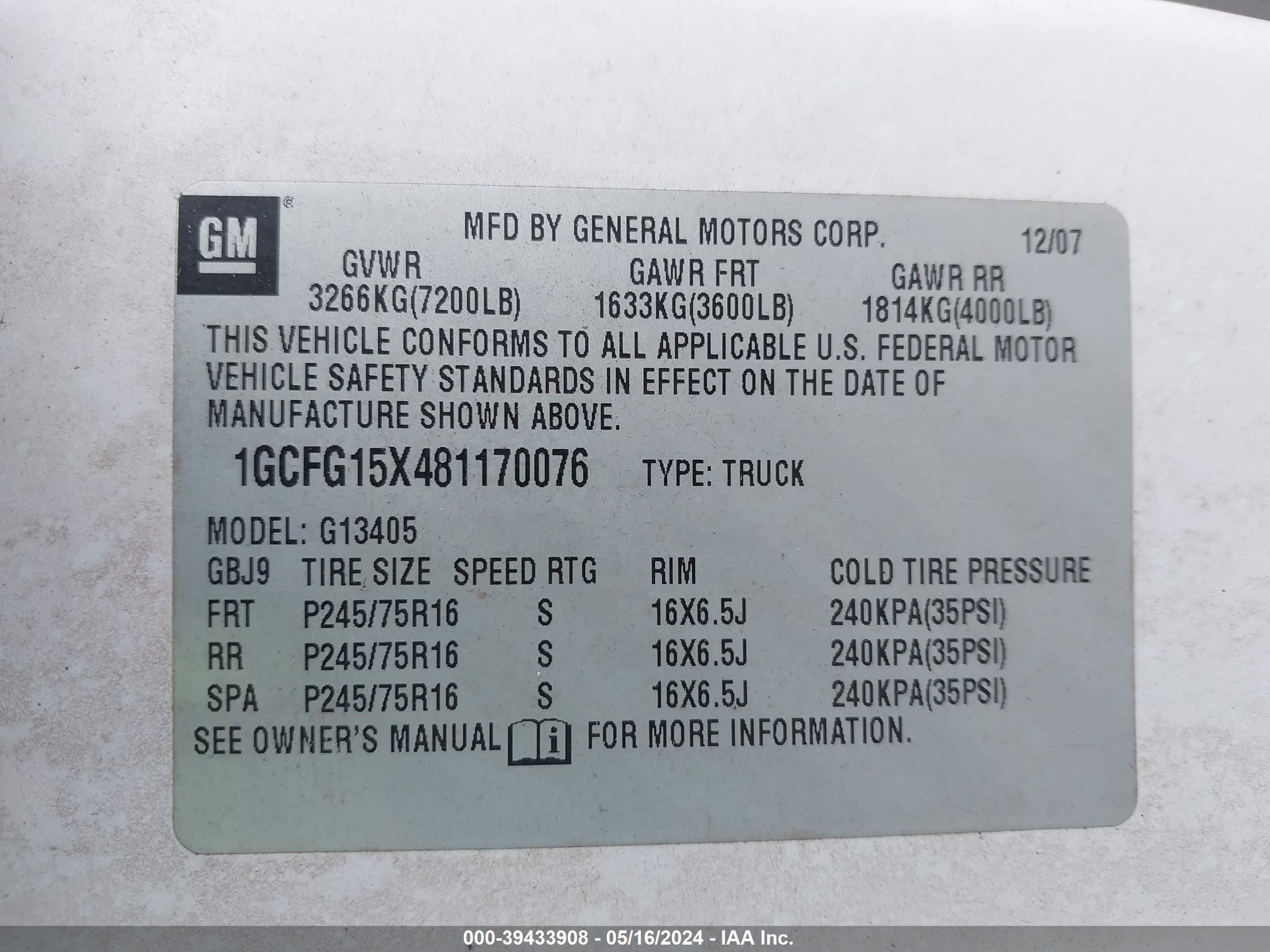 Photo 8 VIN: 1GCFG15X481170076 - CHEVROLET EXPRESS 