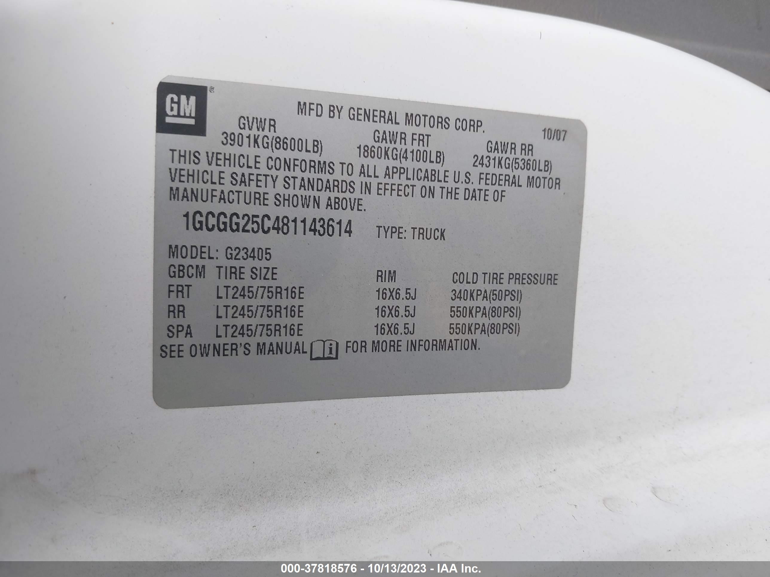 Photo 8 VIN: 1GCGG25C481143614 - CHEVROLET EXPRESS 