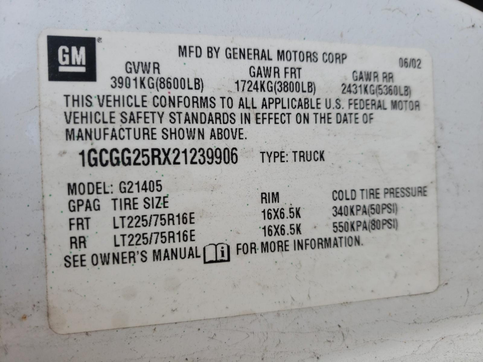 Photo 9 VIN: 1GCGG25RX21239906 - CHEVROLET EXPRESS G2 