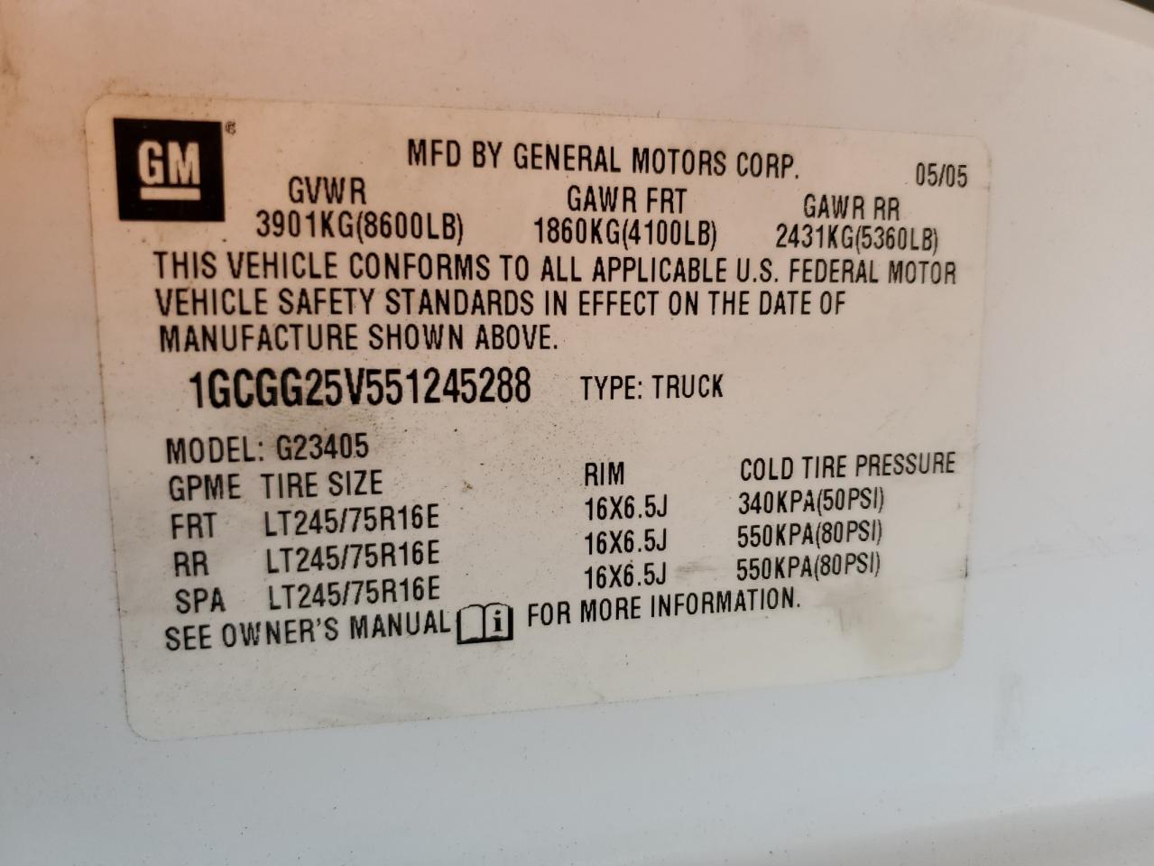 Photo 12 VIN: 1GCGG25V551245288 - CHEVROLET EXPRESS 