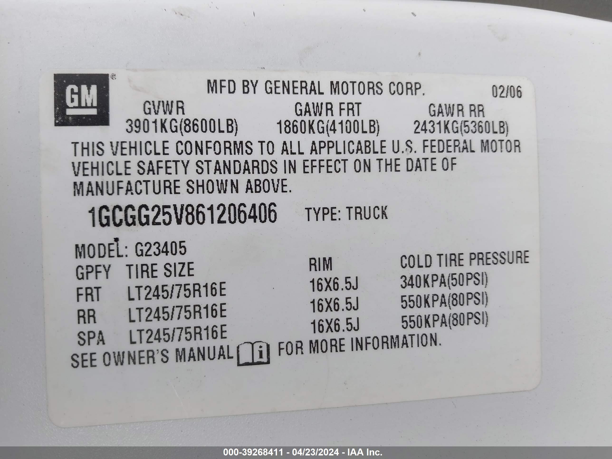 Photo 8 VIN: 1GCGG25V861206406 - CHEVROLET EXPRESS 