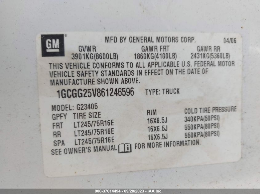 Photo 8 VIN: 1GCGG25V861246596 - CHEVROLET EXPRESS 