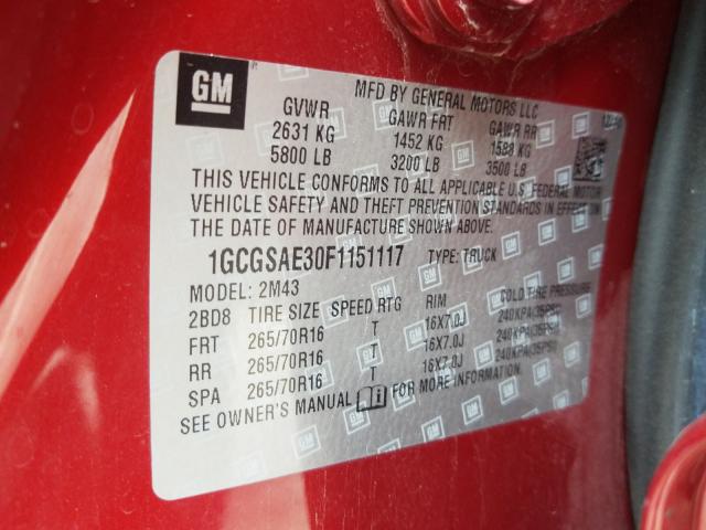 Photo 9 VIN: 1GCGSAE30F1151117 - CHEVROLET COLORADO 