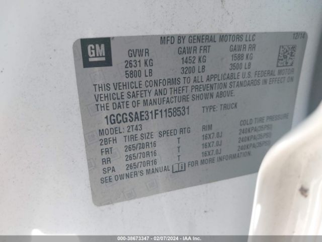 Photo 8 VIN: 1GCGSAE31F1158531 - CHEVROLET COLORADO 