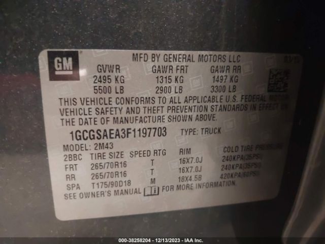 Photo 8 VIN: 1GCGSAEA3F1197703 - NISSAN ALTIMA 