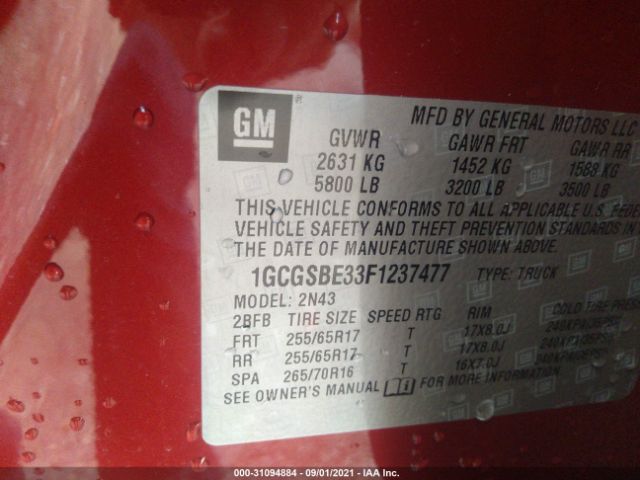 Photo 8 VIN: 1GCGSBE33F1237477 - CHEVROLET COLORADO 